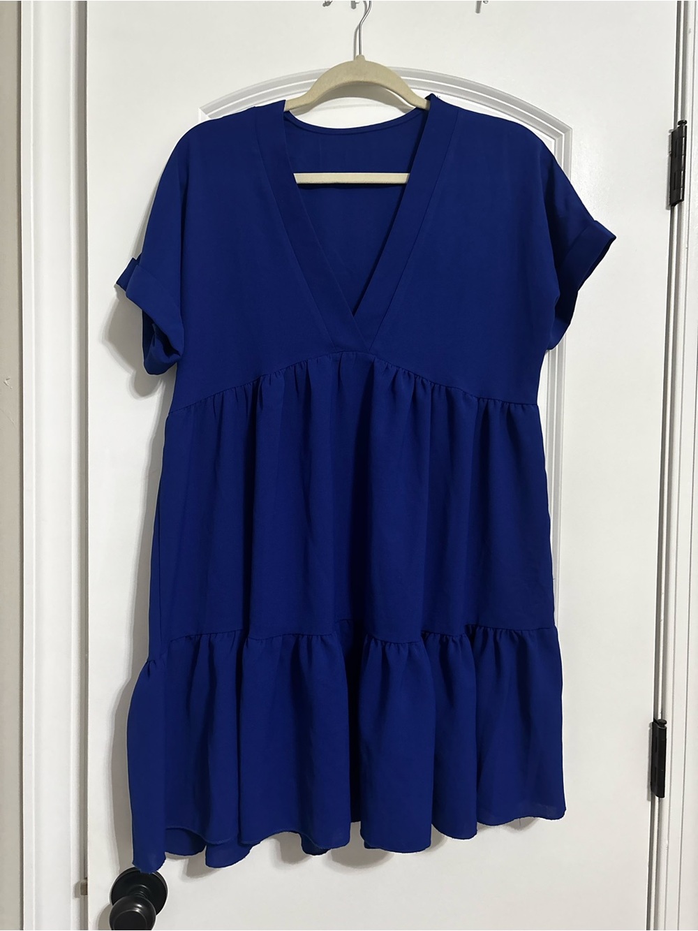 SHEIN Royal Blue V-Neck Tiered Tunic Dress